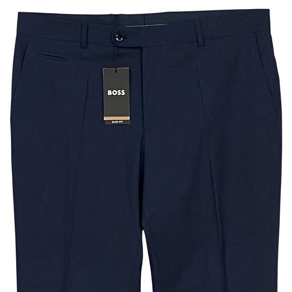 Boss Dress Pants Men's 38x33 Slim Fit Dark Blue Wool Blend Raw Hem Stretch NEW - Picture 3 of 14